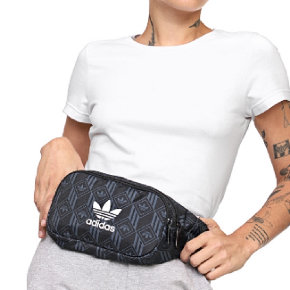 New Adidas Blue Black Monogram Graphic Adjustable Waist Bag Pouch Belt Bag